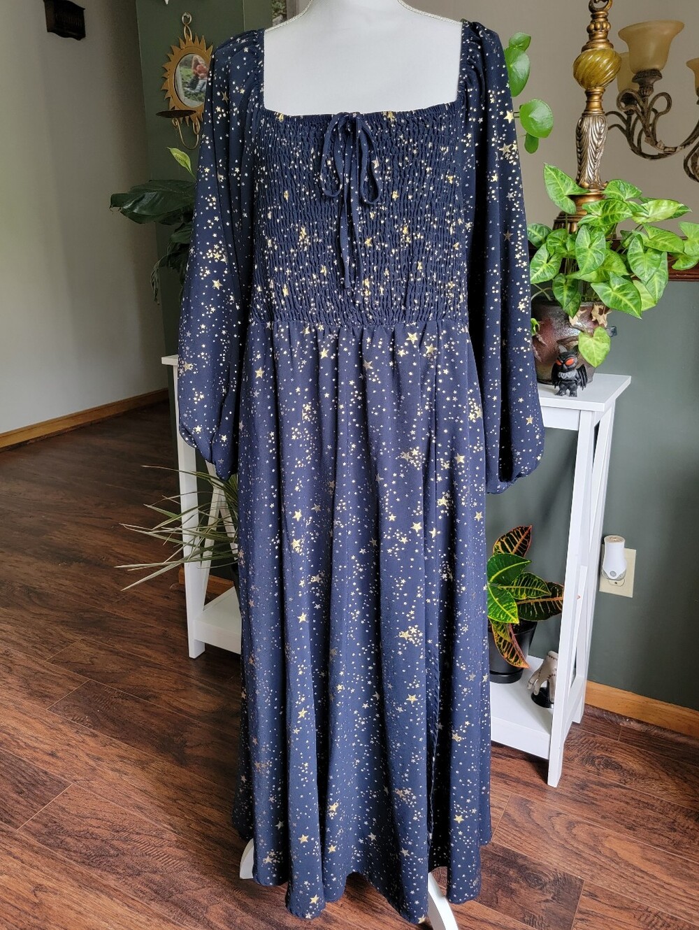Bloomchic  Star-Print Navy Maxi Dress with Square Neck - Picture 2 of 10